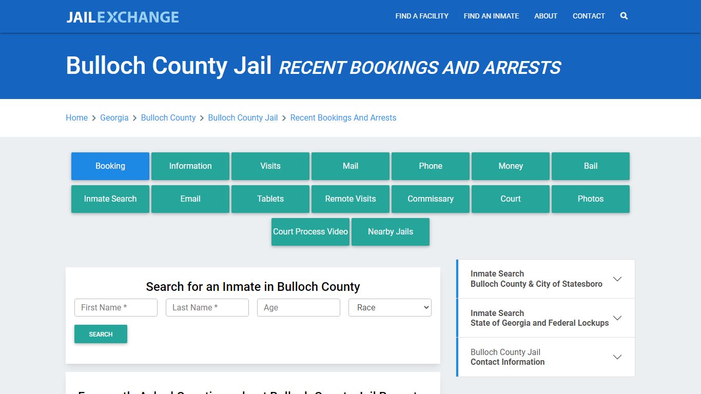 Bulloch County Jail Recent Bookings And Arrests - Jail Exchange